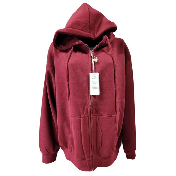 Reflex Boyfriend Hoodie Ultra Soft Burgundy Zip-Up Pockets Womens Large New Tags - Picture 2 of 11